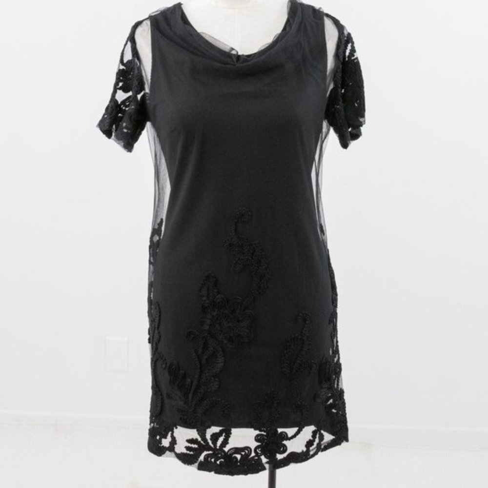 Edgy Couture S Sheer Floral Mini Dress Black Halloween Costume Goth Glam
